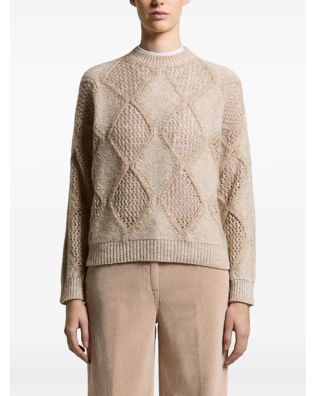 Peserico Natural Argyle Open-Knit Sweater