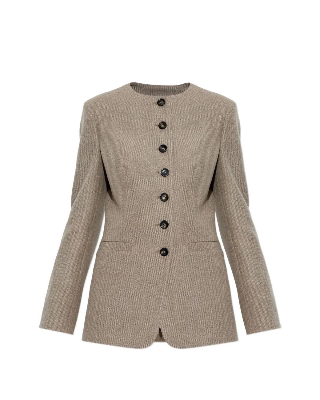Max Mara Natural Veste Boutonnée À Col Rond