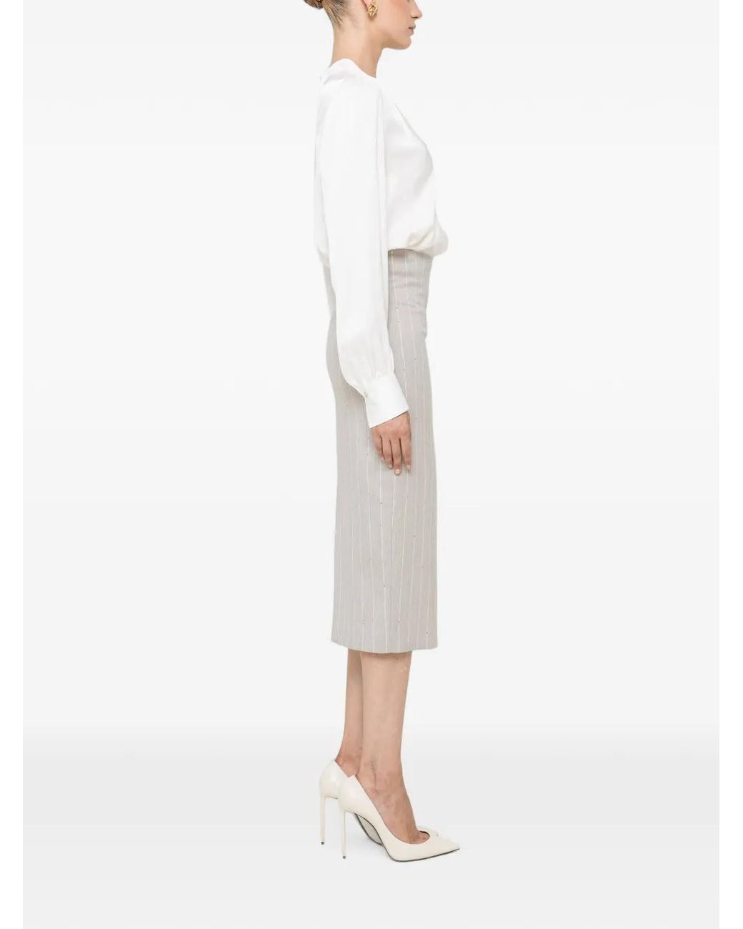 Nissa White Sequins Detail Midi Skirt