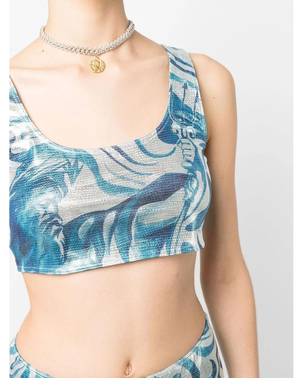 Alberta Ferretti Blue Swirl Print Crop Top