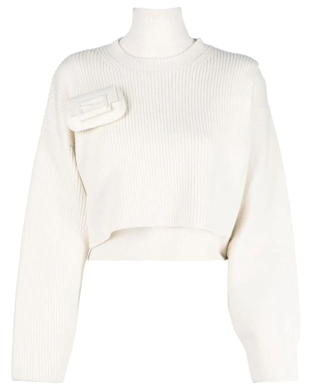 Fendi White Pocket-Detail Roll Neck Jumper