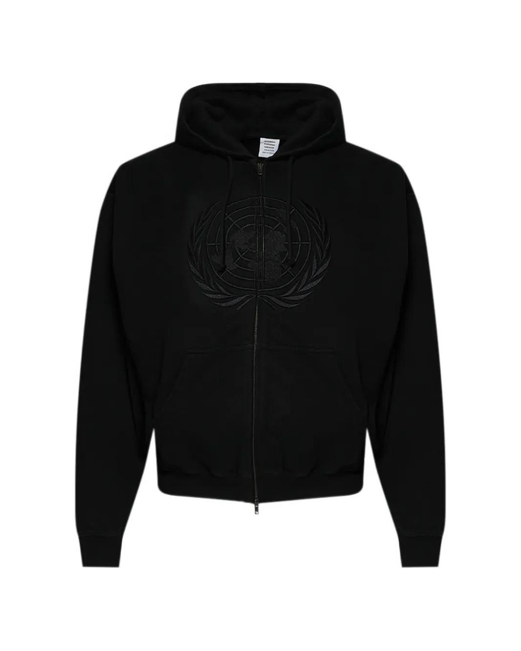 Vetements Black Embroidered Zip-Up Hoodie for men