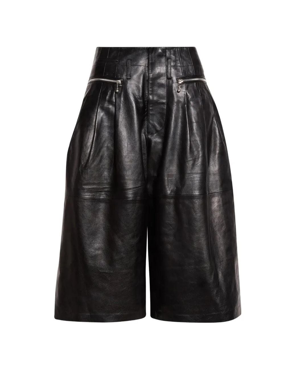 R13 Black Pleated Leather Shorts