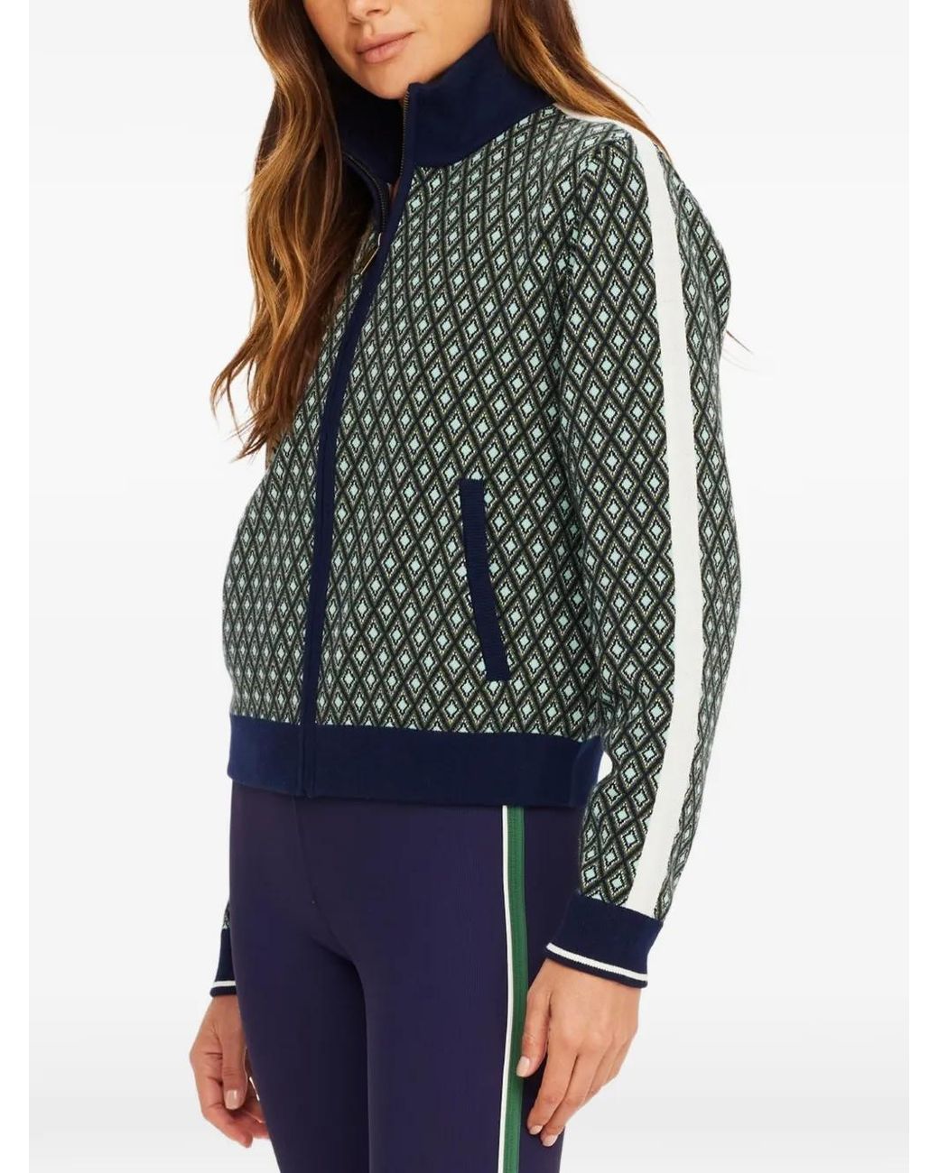 The Upside Green Viva Margot Geometric-Pattern Cardigan