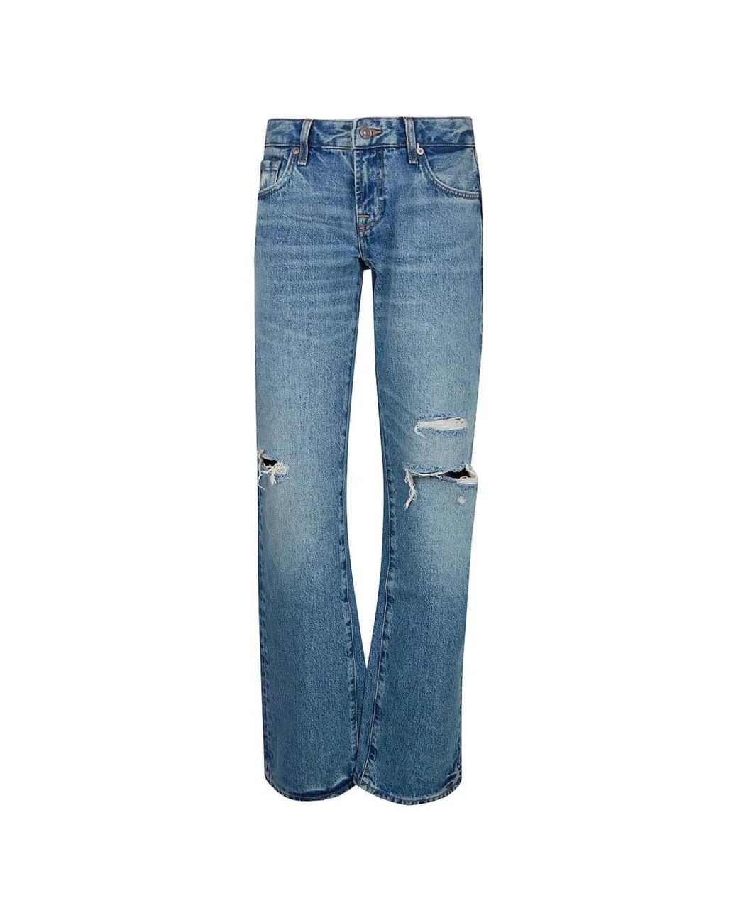 7 For All Mankind Blue Low Straight Distressed Jeans