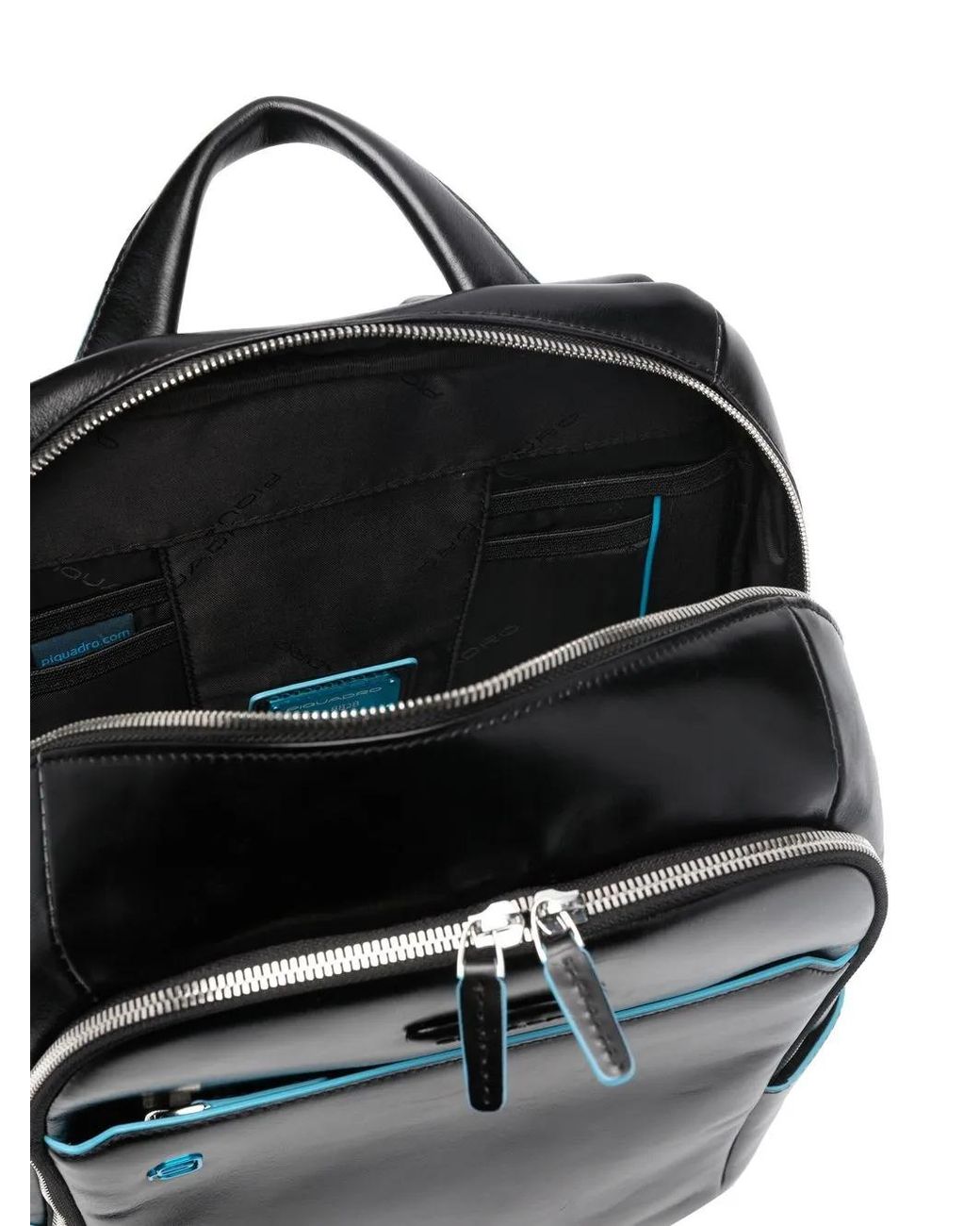 Piquadro Black Calf-Leather Two-Zip Backpack for men
