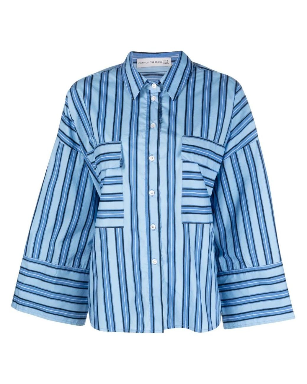 Faithfull The Brand Blue Multi-Way Striped Organic-Cotton Shirt