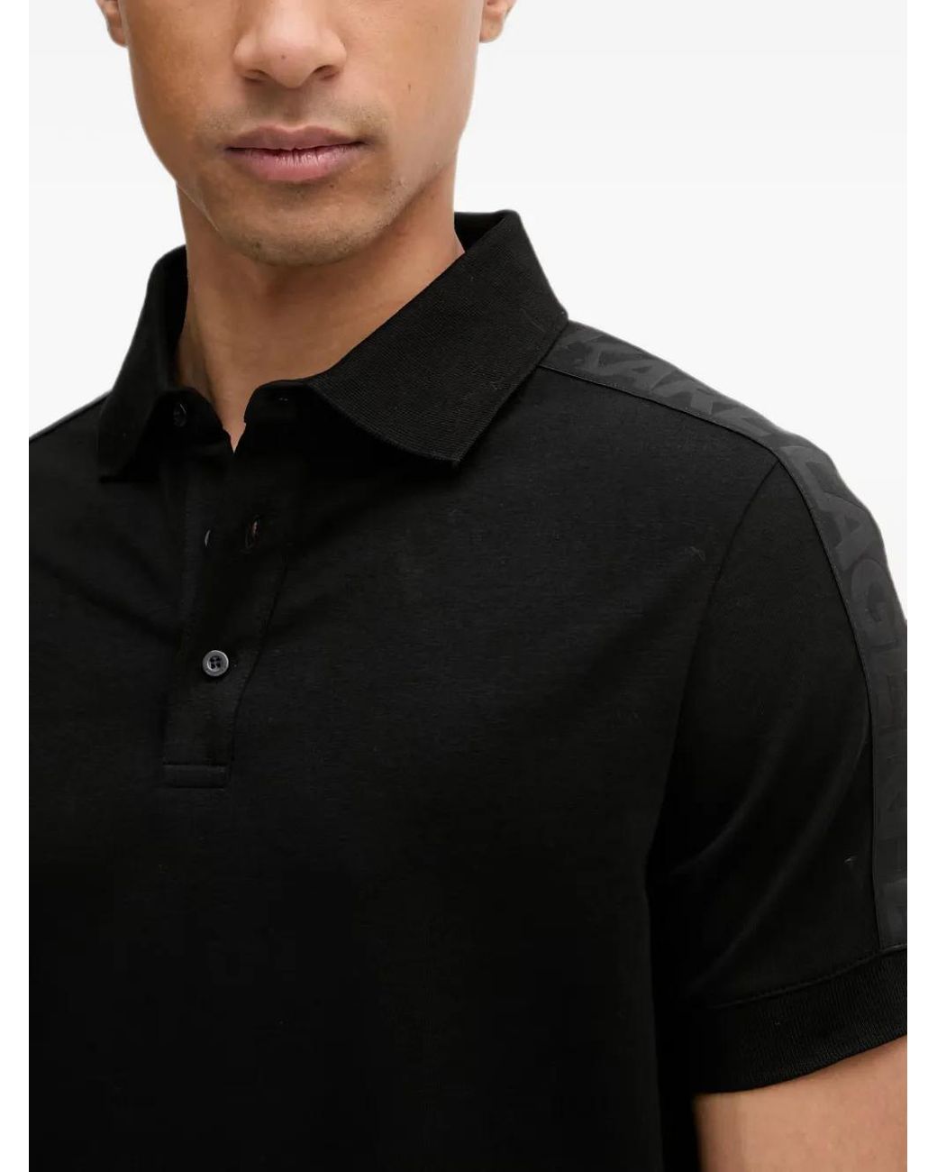 Karl Lagerfeld Black Logo-Tape Polo Shirt for men