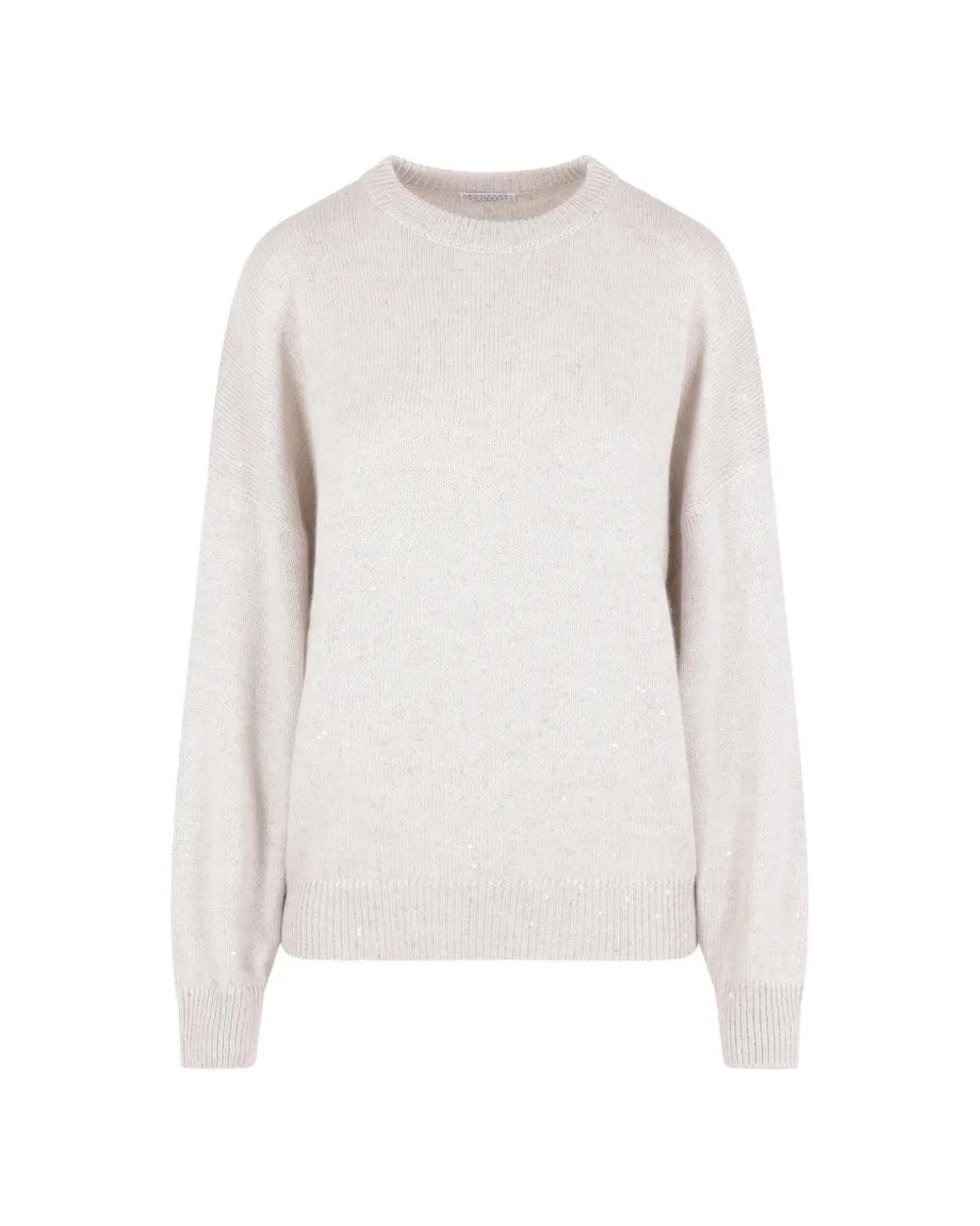 Brunello Cucinelli White Sequin-Embellished Drop-Shoulder Sweater