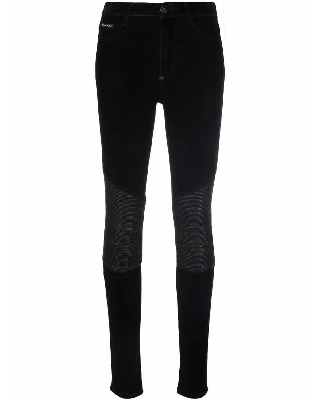 Philipp Plein Black Leather-Inset High-Waist Skinny Jeans