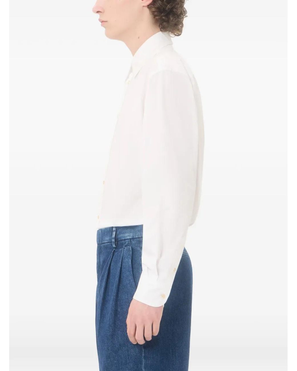 Valentino Garavani White Cotton Poplin Shirt With Embroidery On The Collar for men