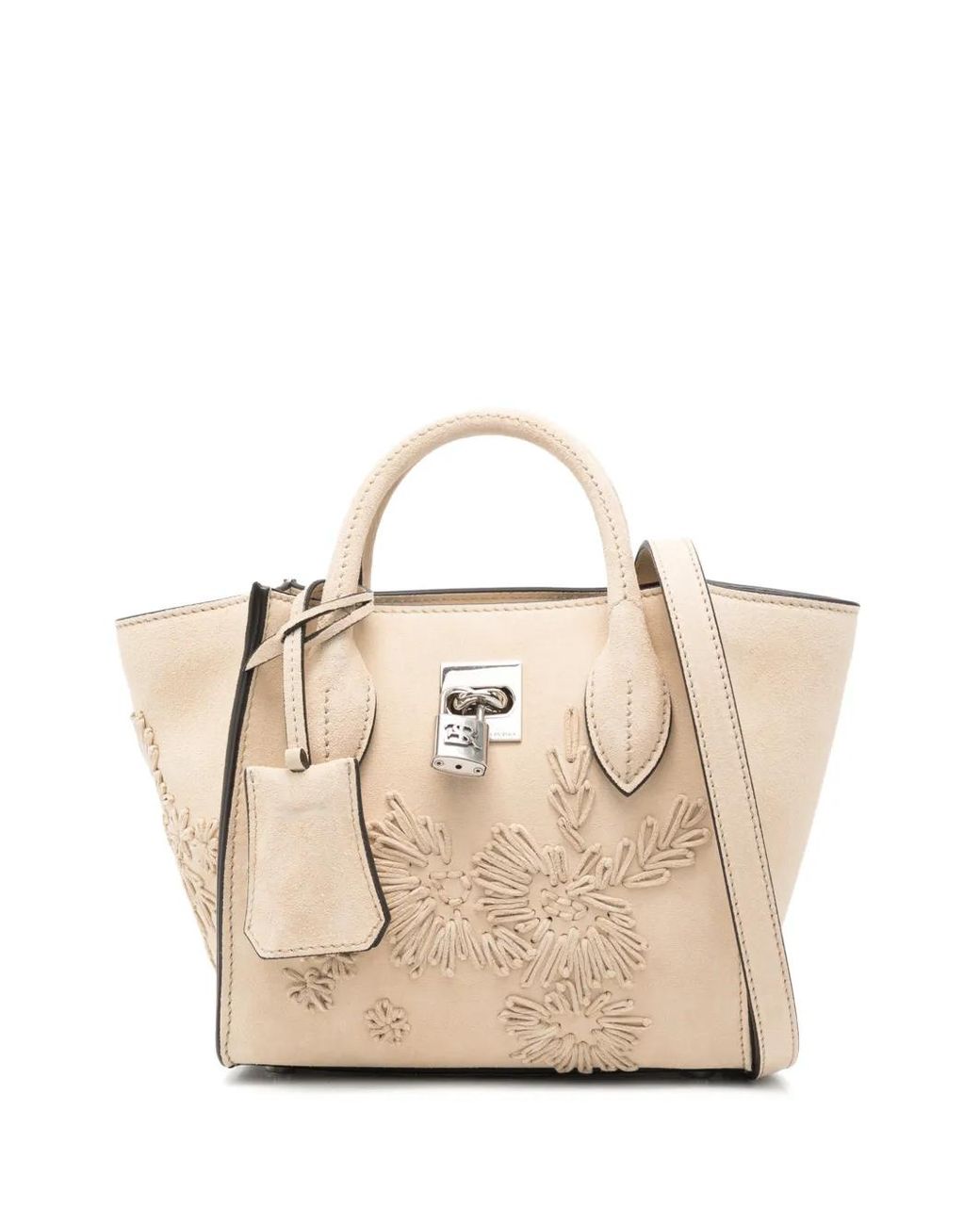 バッグ ERMANNO SCERVINO Leather Floral Cutwork Ermanno Scervino Mini Maggie Floral-Detail Tote Bag in Natural | Lyst