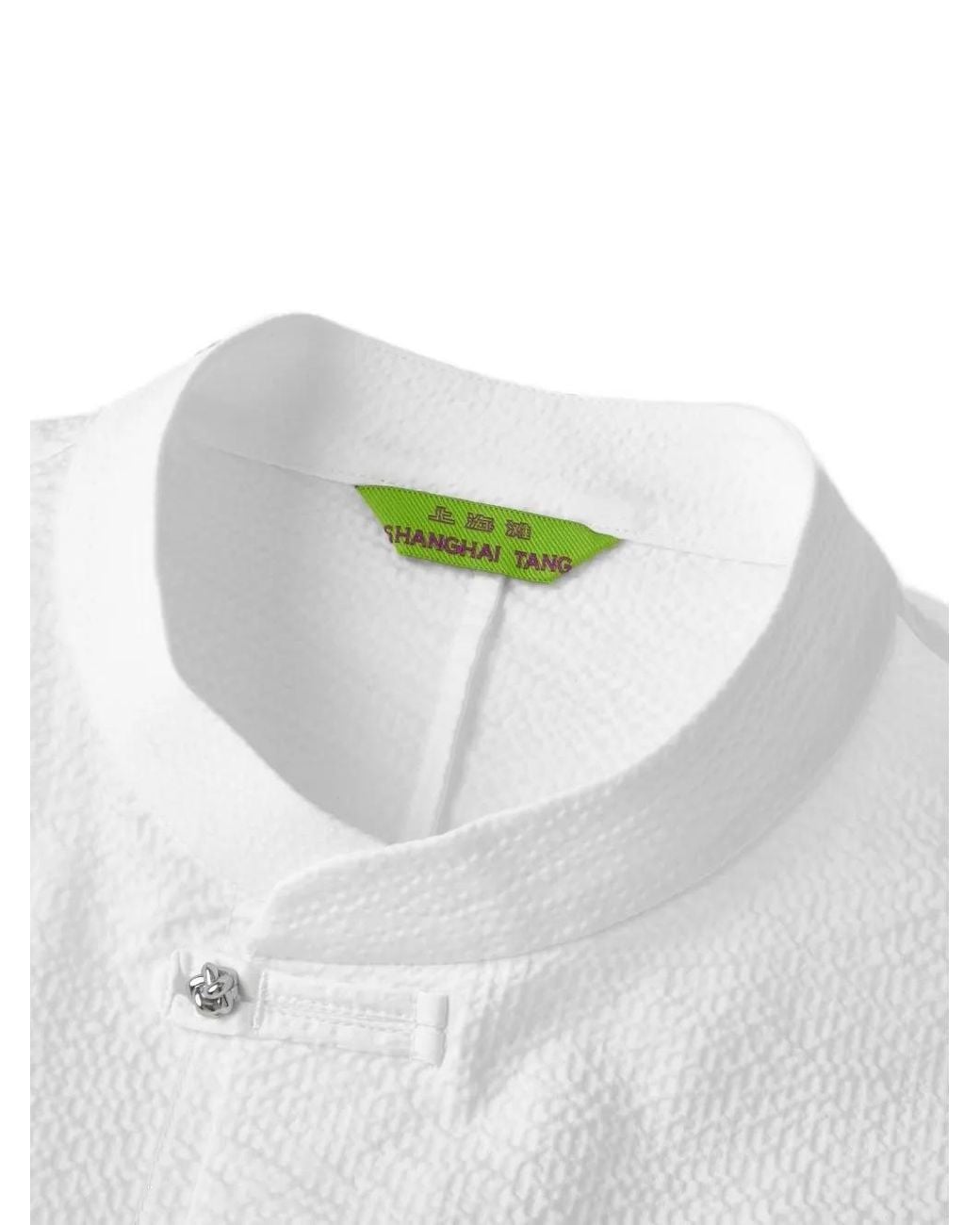 Shanghai Tang White Seersucker Frog-Fastening Shirt for men