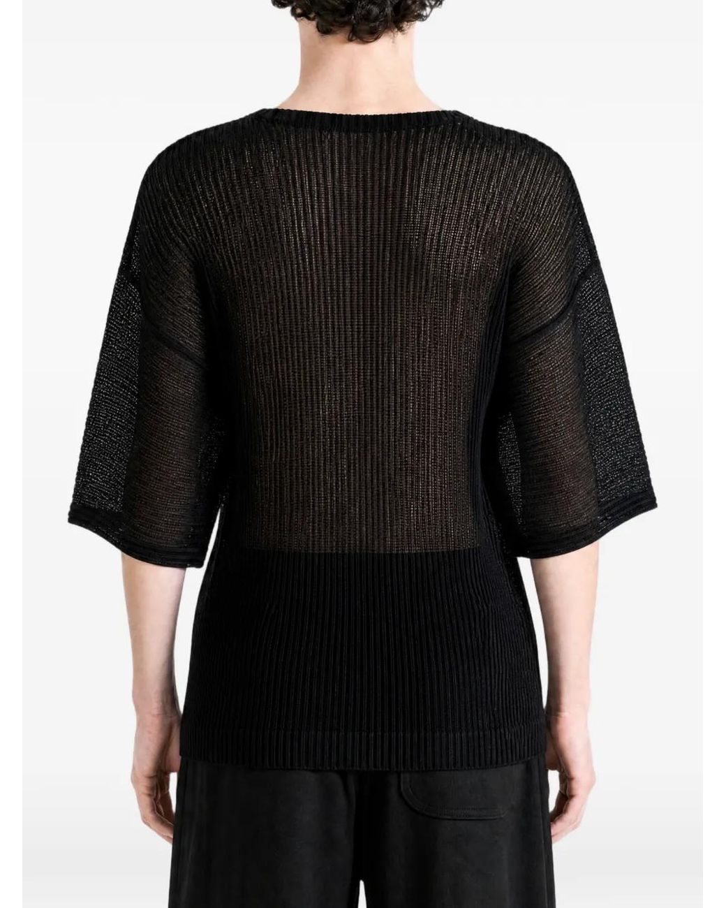Homme Plissé Issey Miyake Black Pleated Semi-Sheer T-Shirt for men