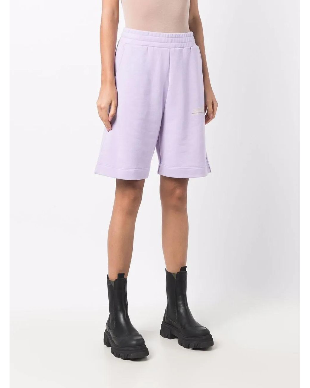 MSGM Purple Logo Patch Track Shorts