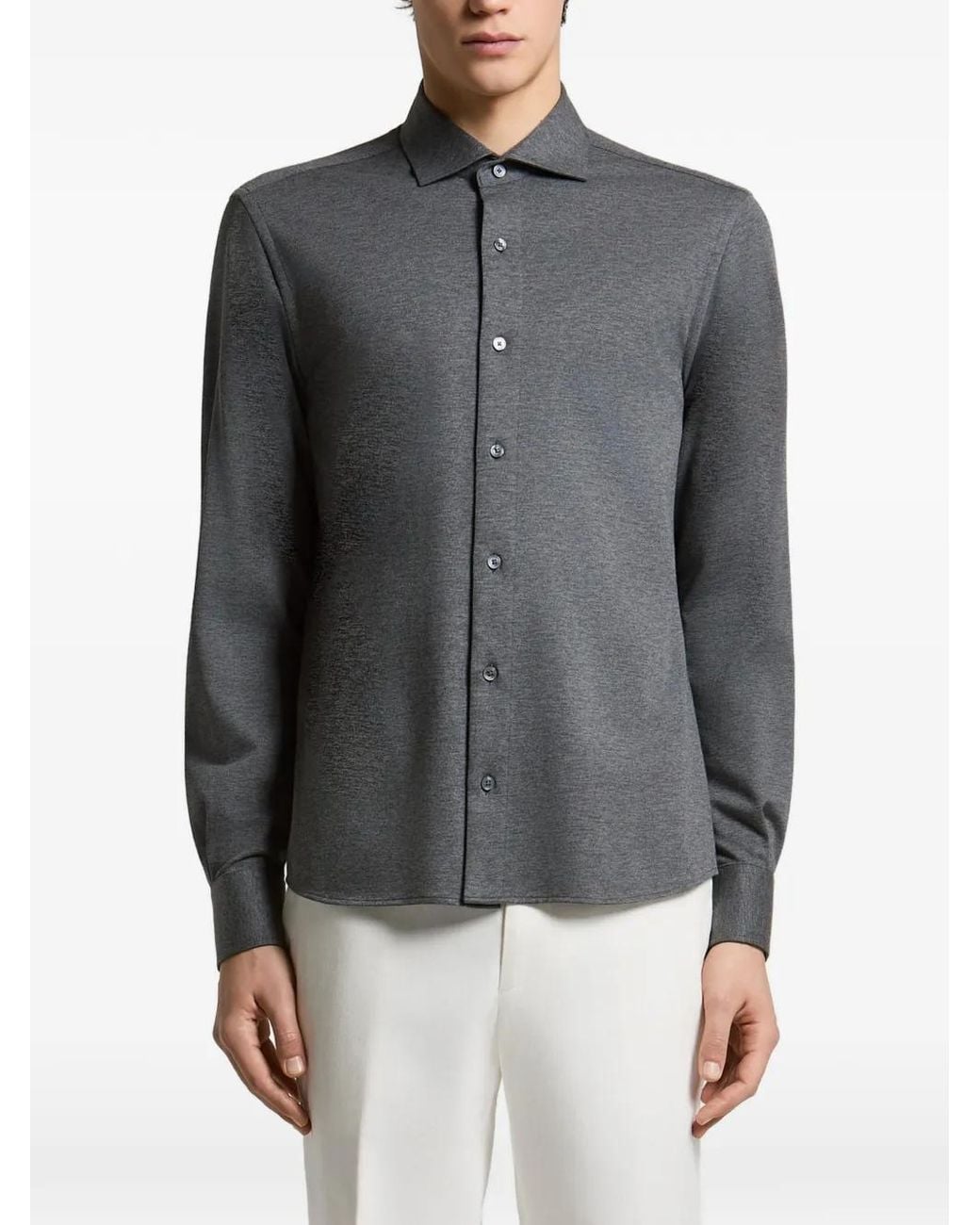 Peserico Gray Piqué-Weave Long-Sleeve Shirt for men