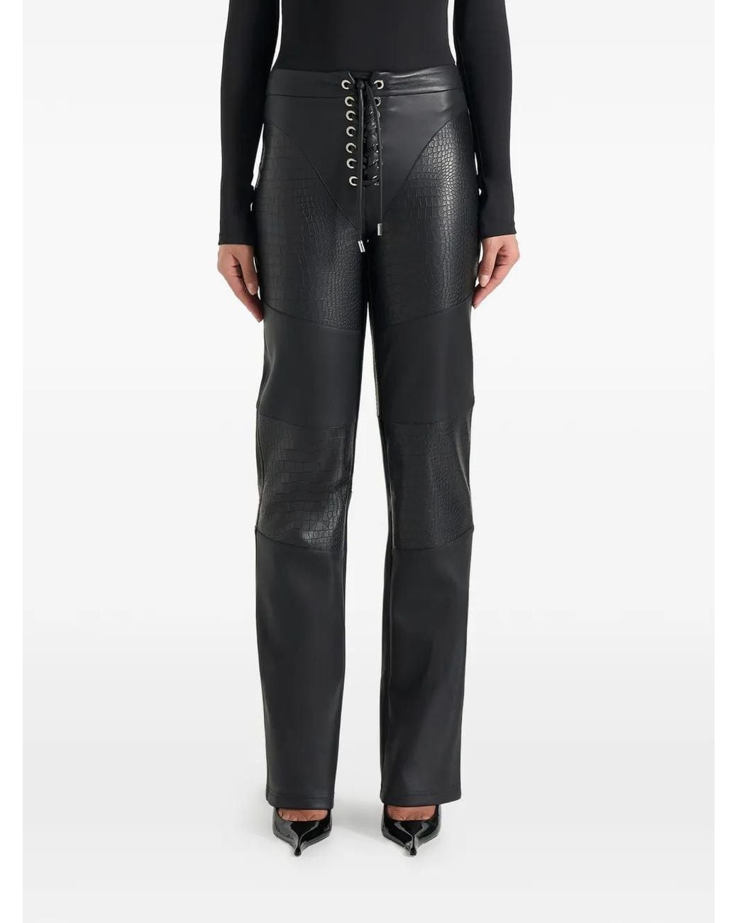 Manière De Voir Black Seren Croc-Embossed Lace-Up Trousers