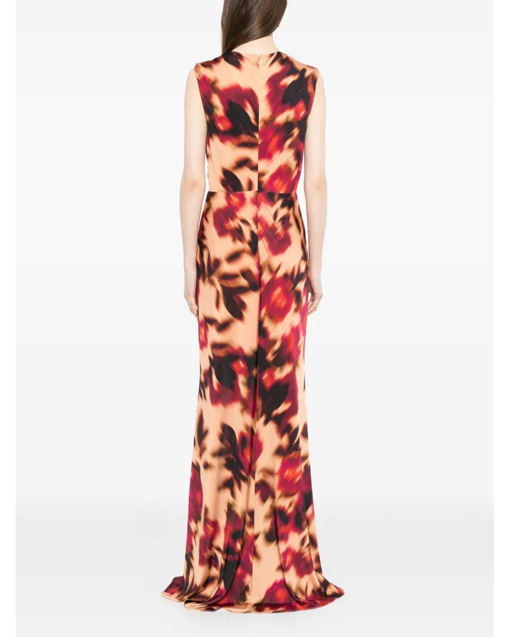Amsale Red V-Neck Printed Maxi Dress