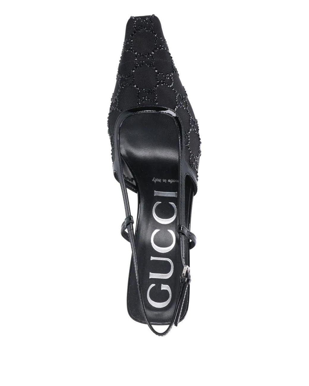 Gucci Black Gg-Monogram Crystal-Embellished Slingback Pumps