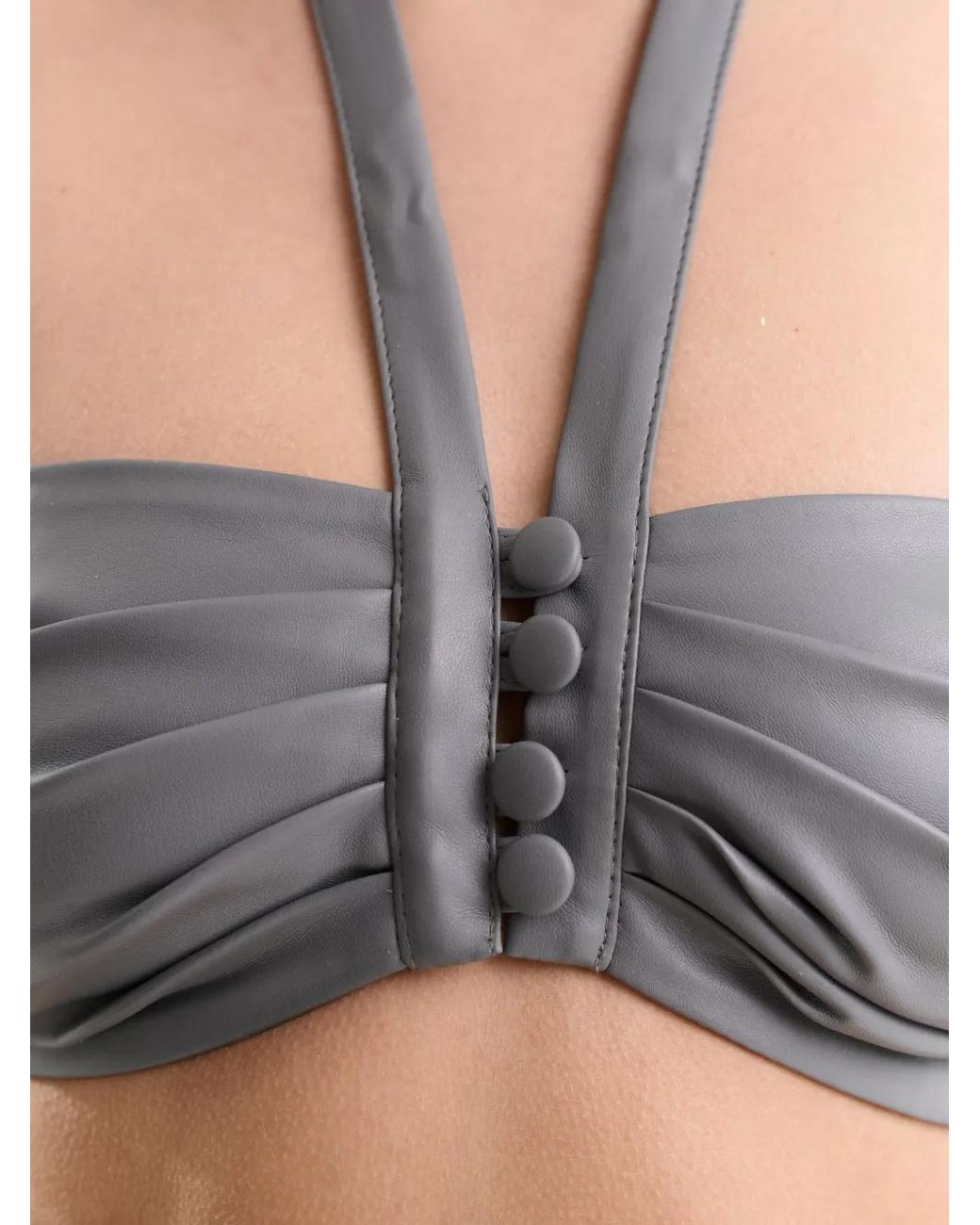 Lika Gray Buttoned Halterneck Top