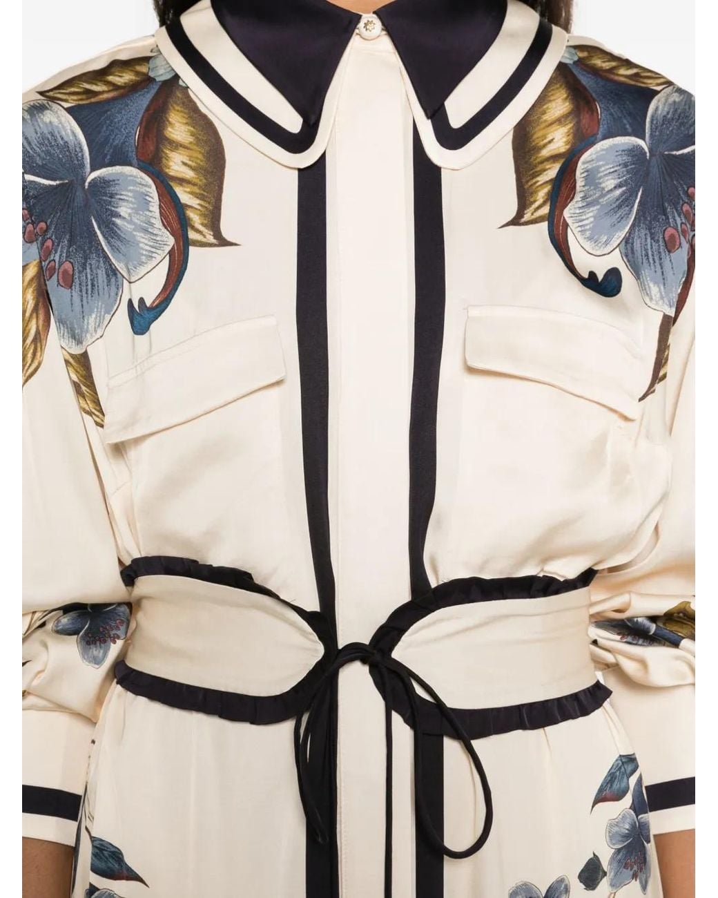 Farm Rio White Floral-Print Belted Midi Dress