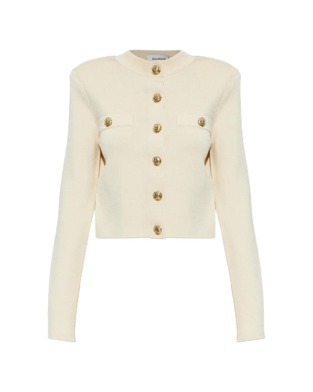 Balmain White Shoulder-Pad Button-Up Cardigan