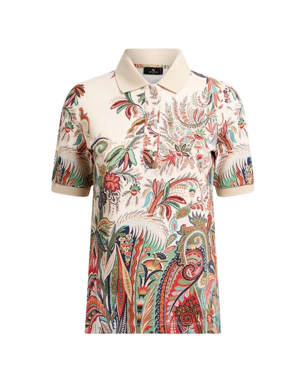 Etro White Cotton Pique Polo Shirt With Paisley Foliage Motif