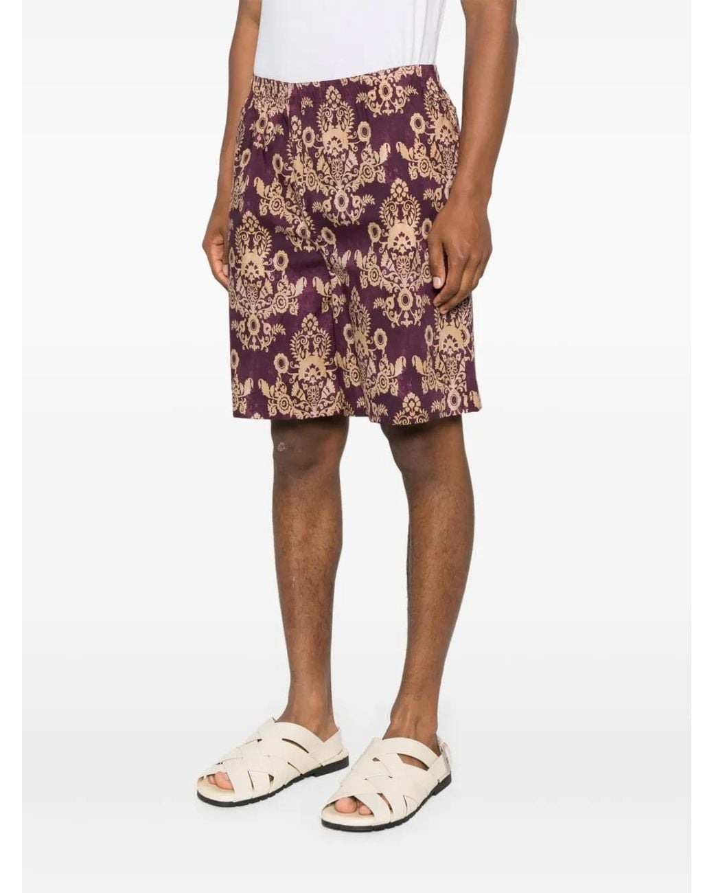 Amaranto Red Cotton Bermuda Shorts for men