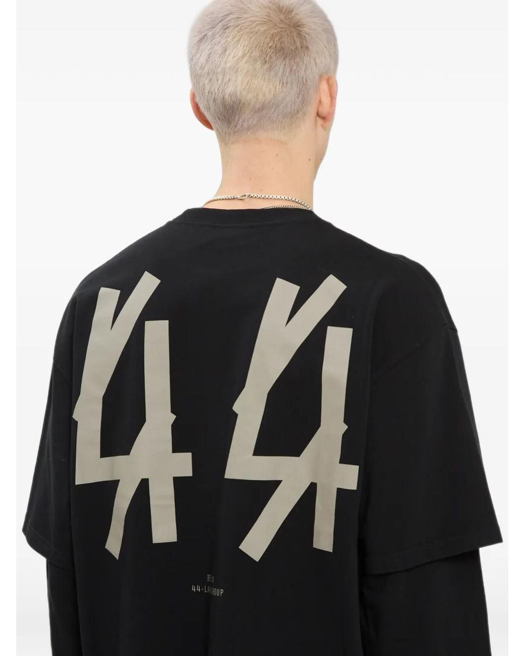 44 Label Group Black Logo-Print Layered-Sleeve T-Shirt