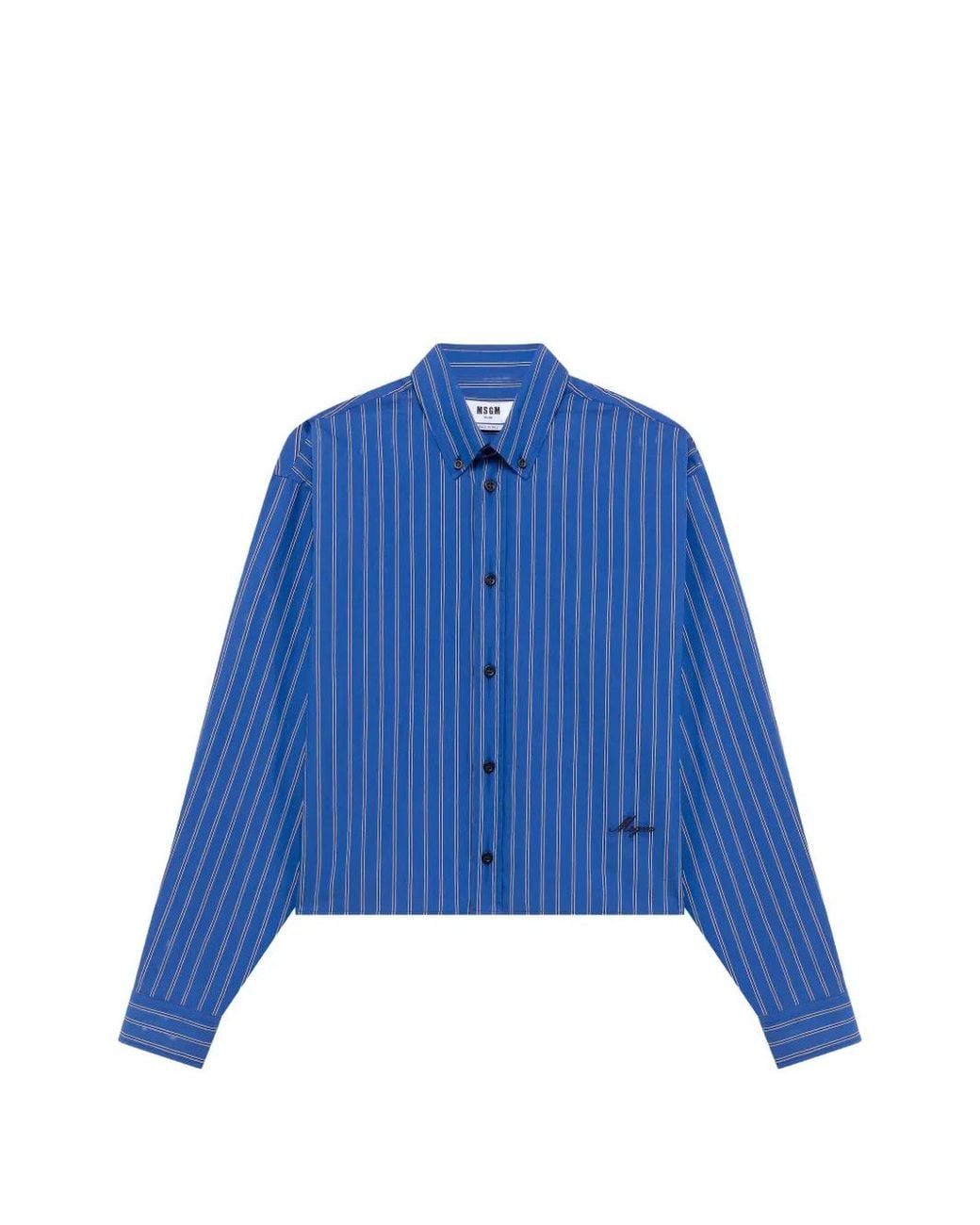 MSGM Blue Vertical-Stripe Cropped Shirt for men