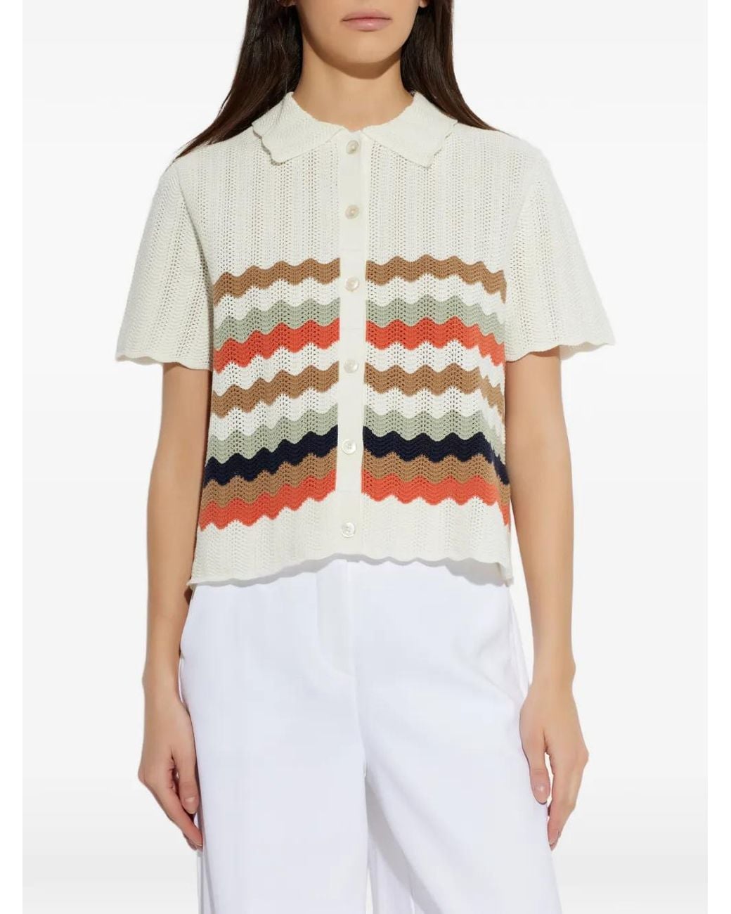 Paul Smith White Zigzag-Pattern Crochet Shirt