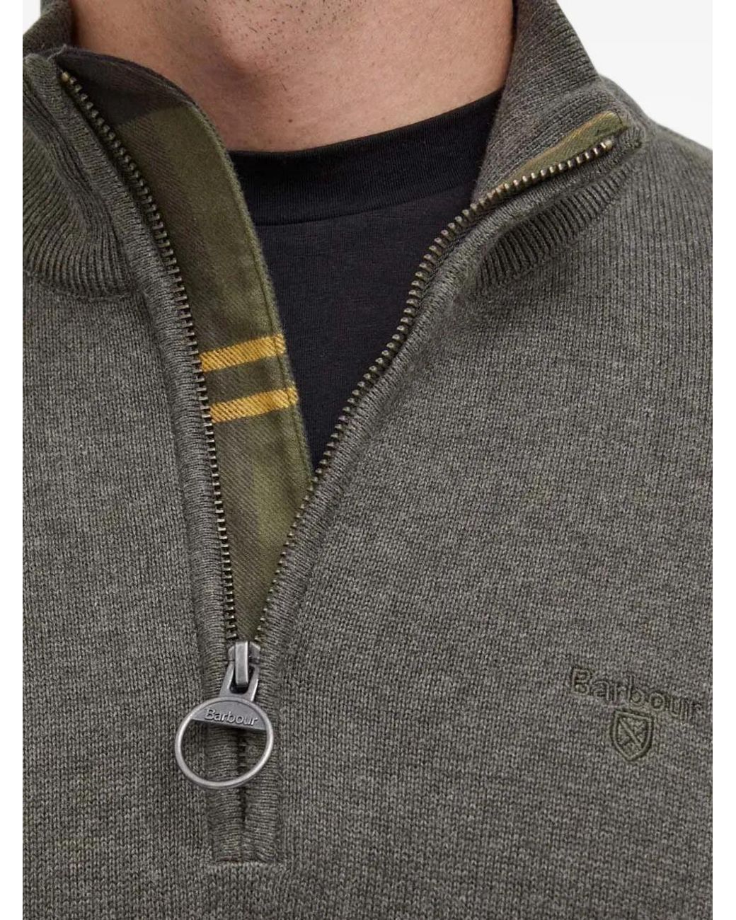 Barbour Gray Cotton Quarter-Zip Jumper for men