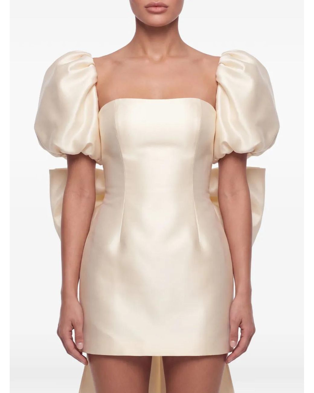 POST MERIDIEM White Bow-Back Puff-Sleeve Mini Dress