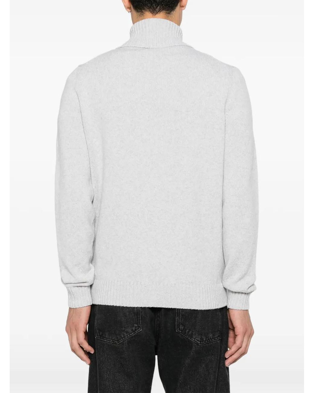 Zanone White Zip-Up Ribbed-Collar Cardigan for men