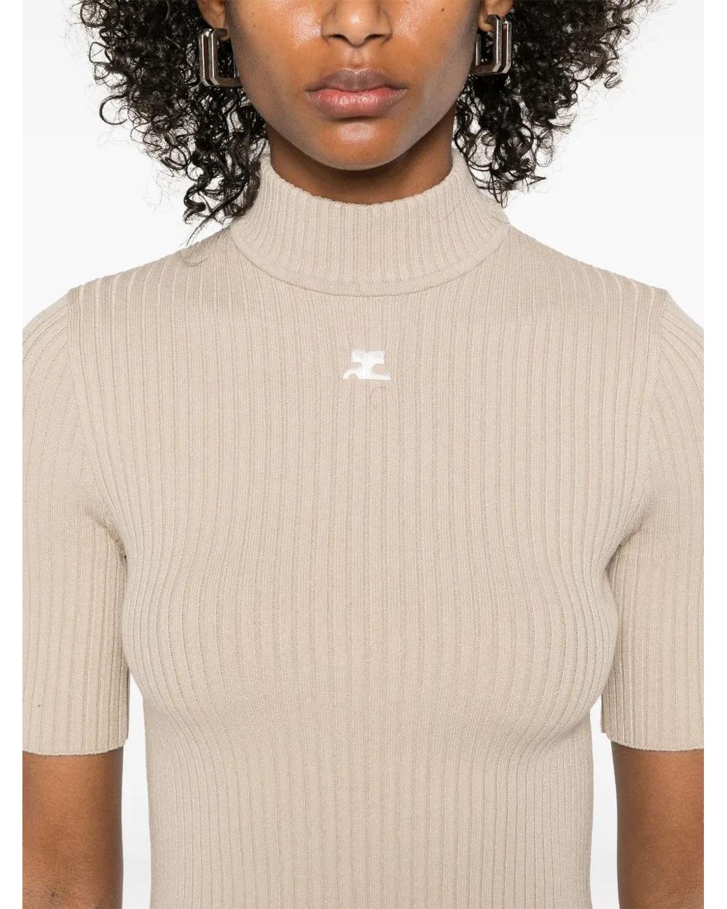 Courreges Natural Reedition Short Sleeves Rib Knit Sweater