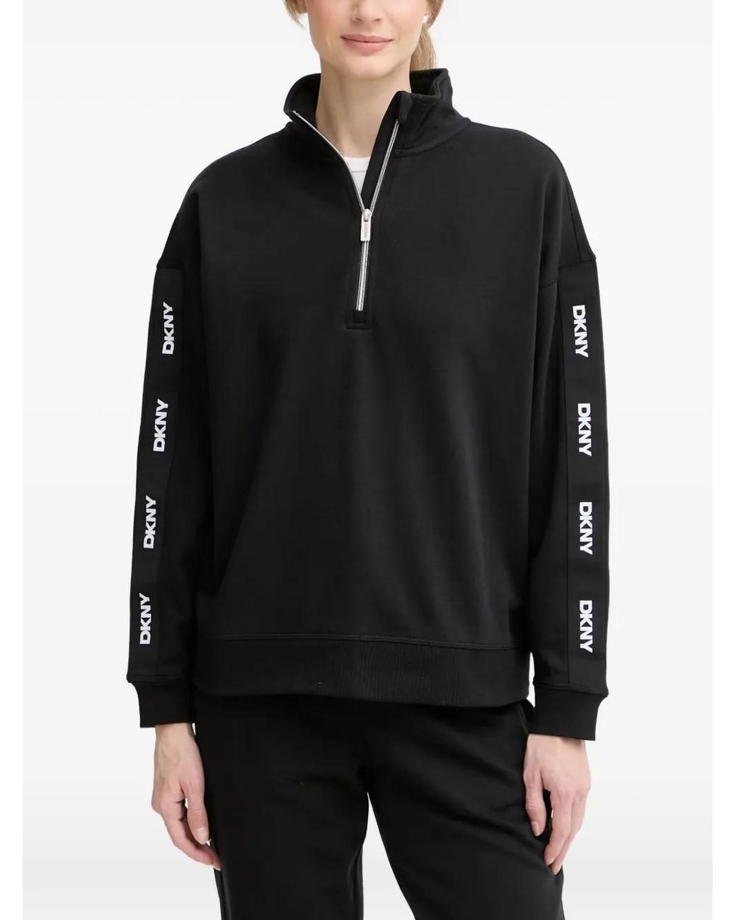 DKNY Black Logo-Tape Quarter-Zip Sweatshirt