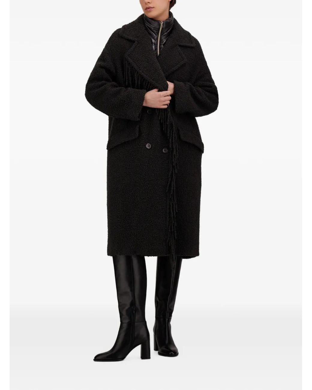 Herno Black Fringed Bouclé Coat