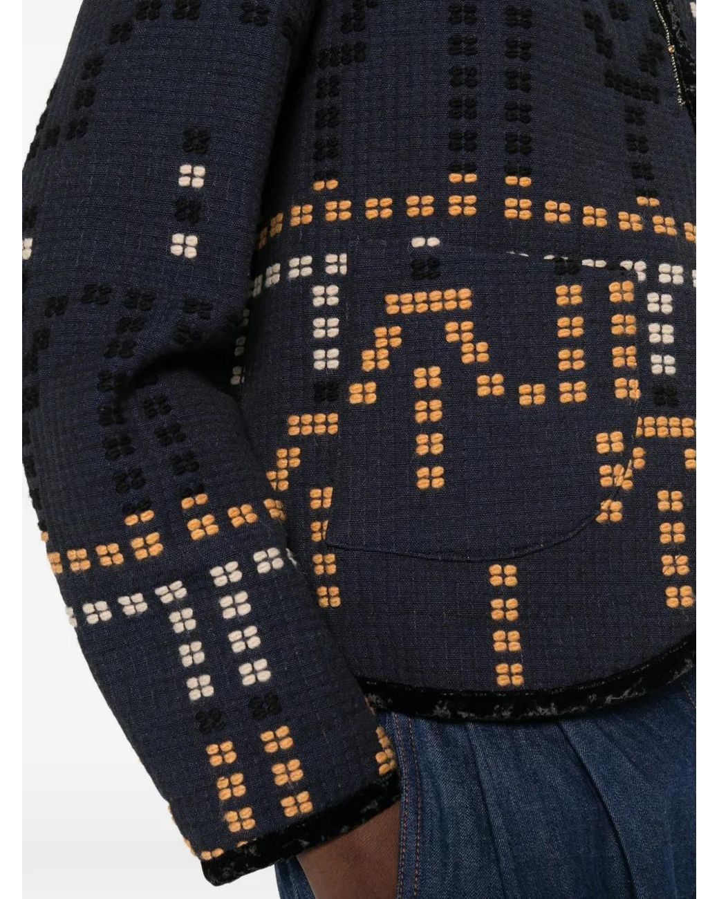 Forte_forte Blue Jacquard Velvet-Trim Jacket