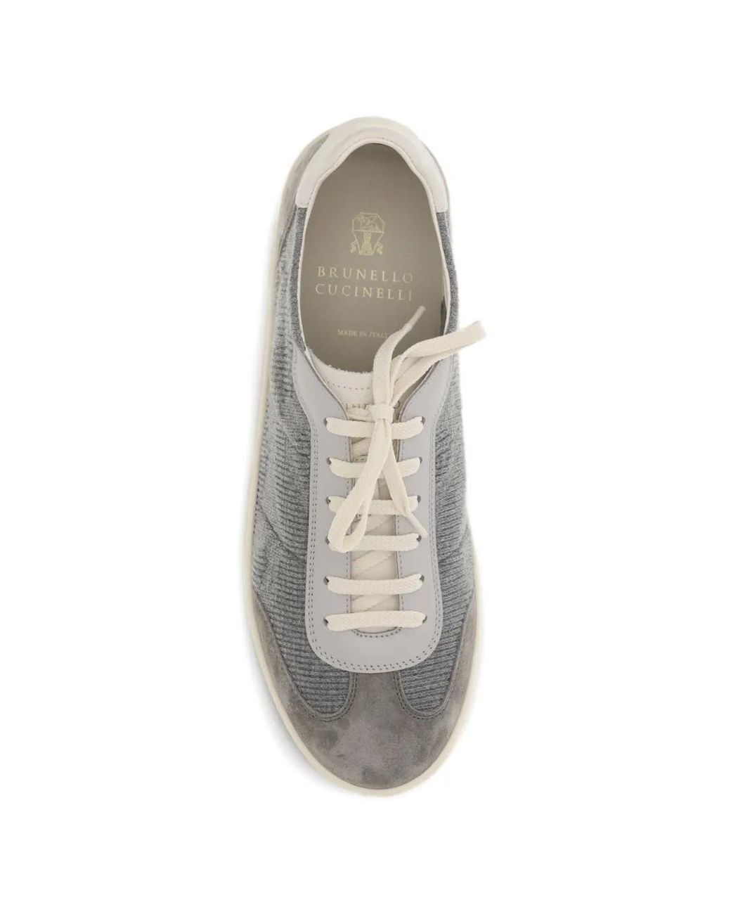 Brunello Cucinelli White Cotton Knit, Suede And Matte Calfskin Sneakers for men