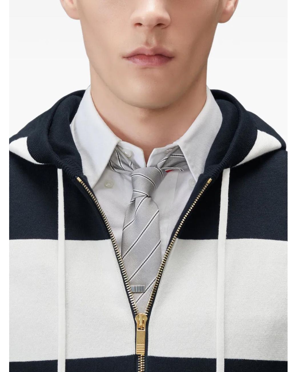Thom Browne Blue Hector 4-Bar Rugby Zip-Up Hoodie for men