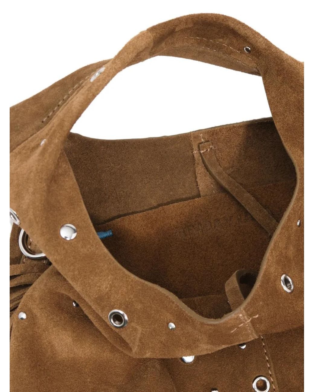 Bimba Y Lola Brown Small Suede Paper Bag With Fringing And Studs