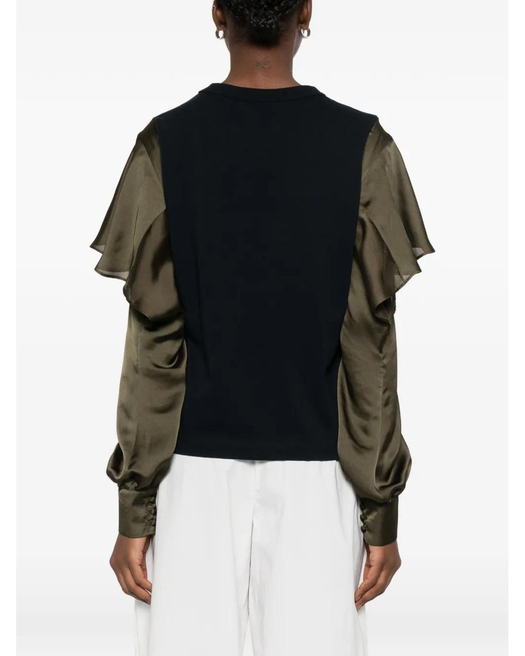 Sacai Black Ruffled Long-Sleeve Blouse
