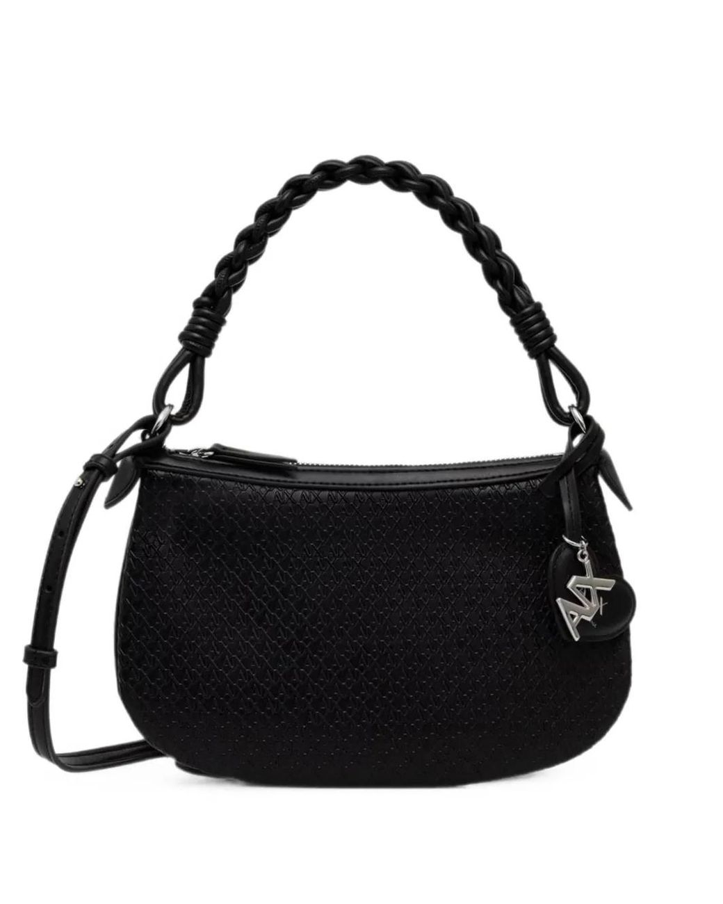 ARMANI EXCHANGE Black Mini Monogram-Embossed Braided-Handle Shoulder Bag