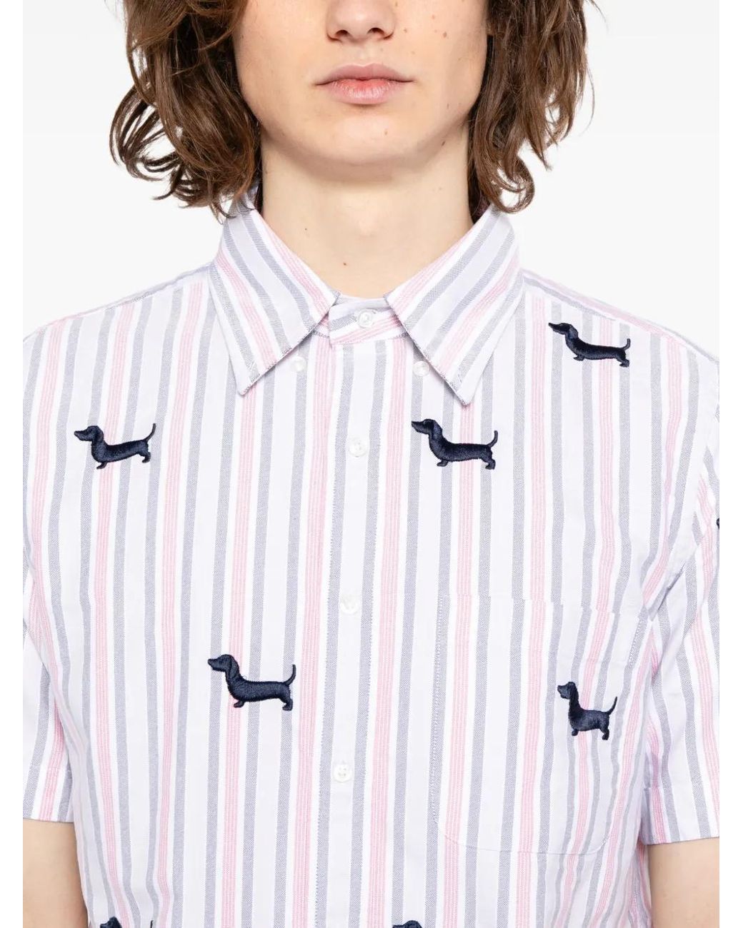 Thom Browne White Satin-Stitch Striped Shirt for men