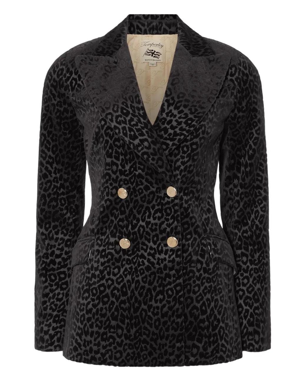 Temperley London Black Leopard-Pattern Double-Breasted Blazer