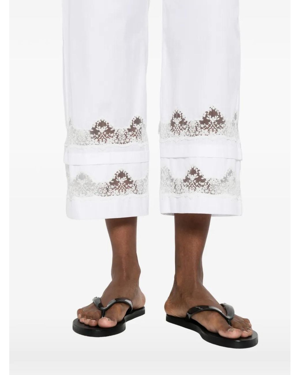 Ermanno Scervino White Lace-trim Cropped Trousers