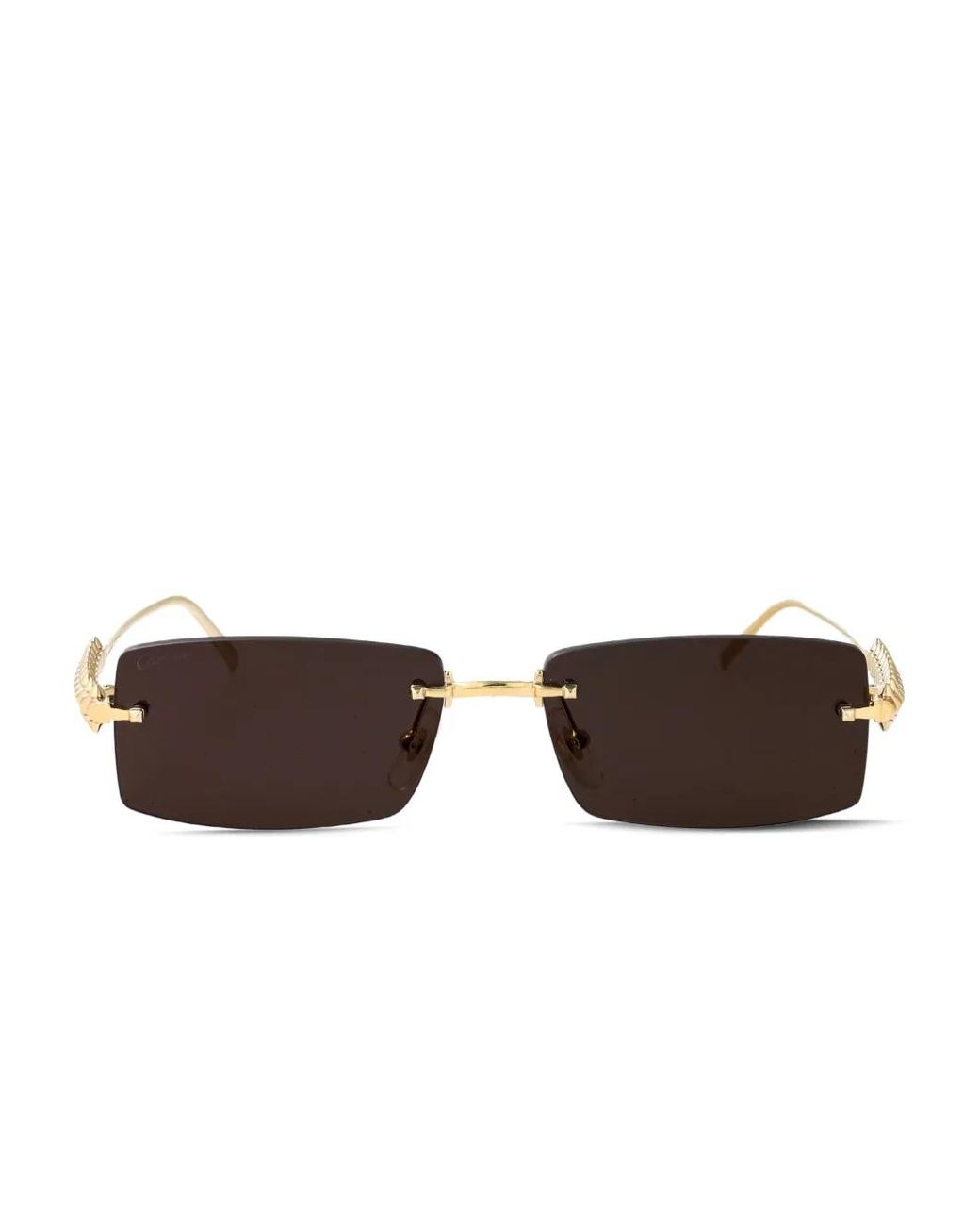 Cartier Brown Studded Rectangle Sunglasses