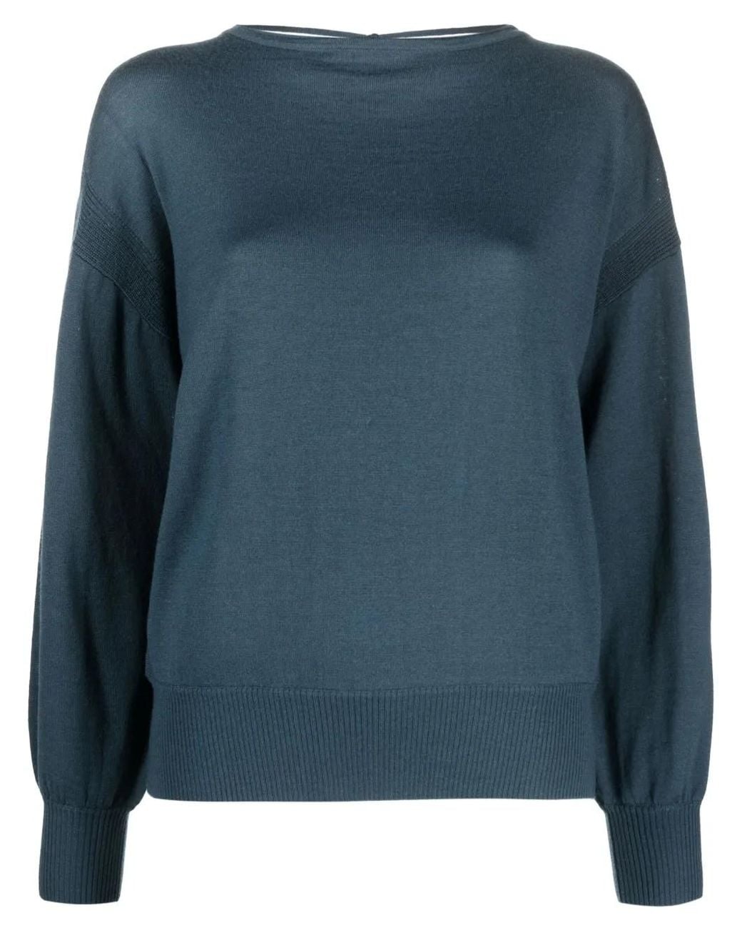 Patrizia Pepe Blue Boat-Neck Long-Sleeve Top