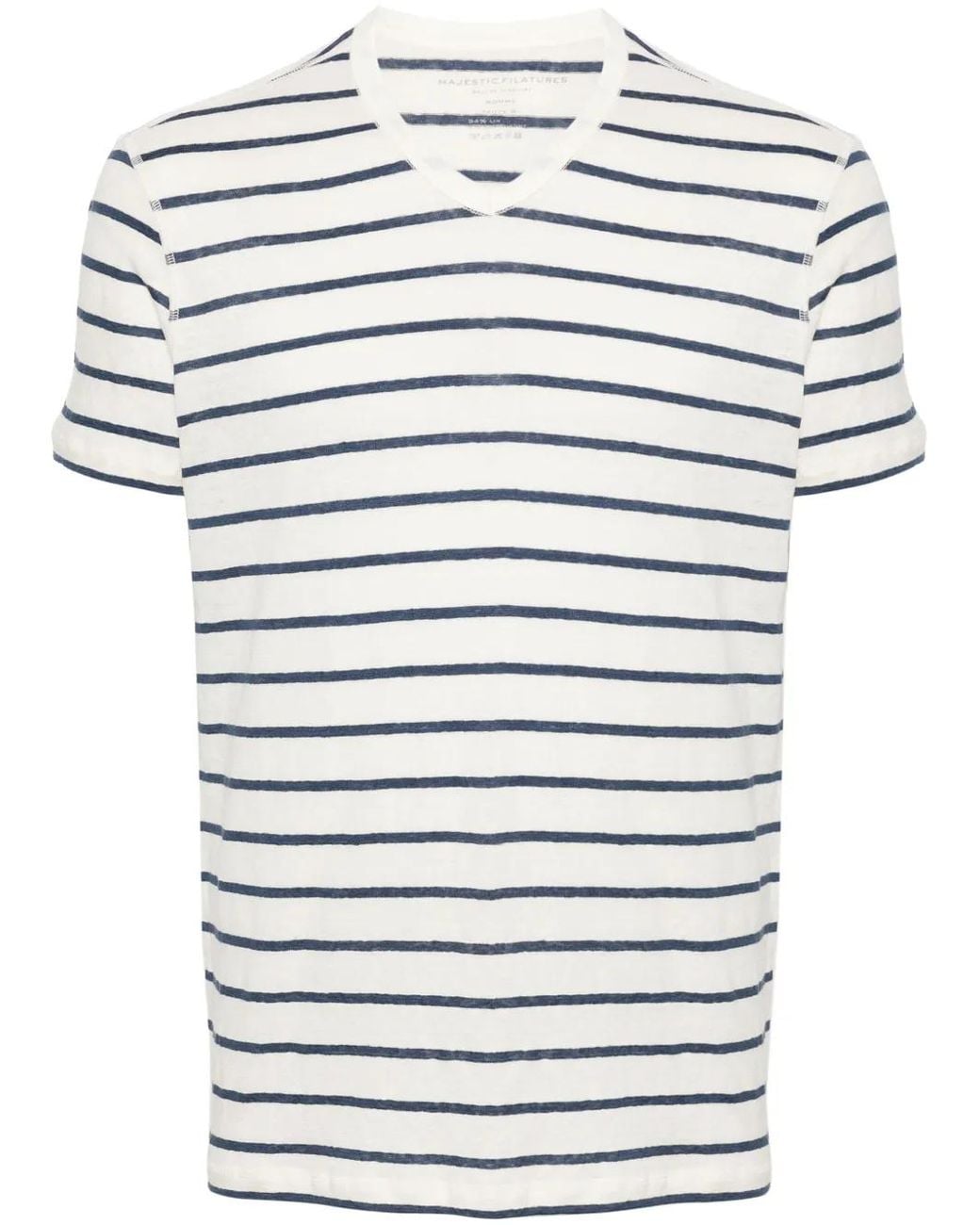 Majestic Filatures Gray Striped V-Neck T-Shirt for men