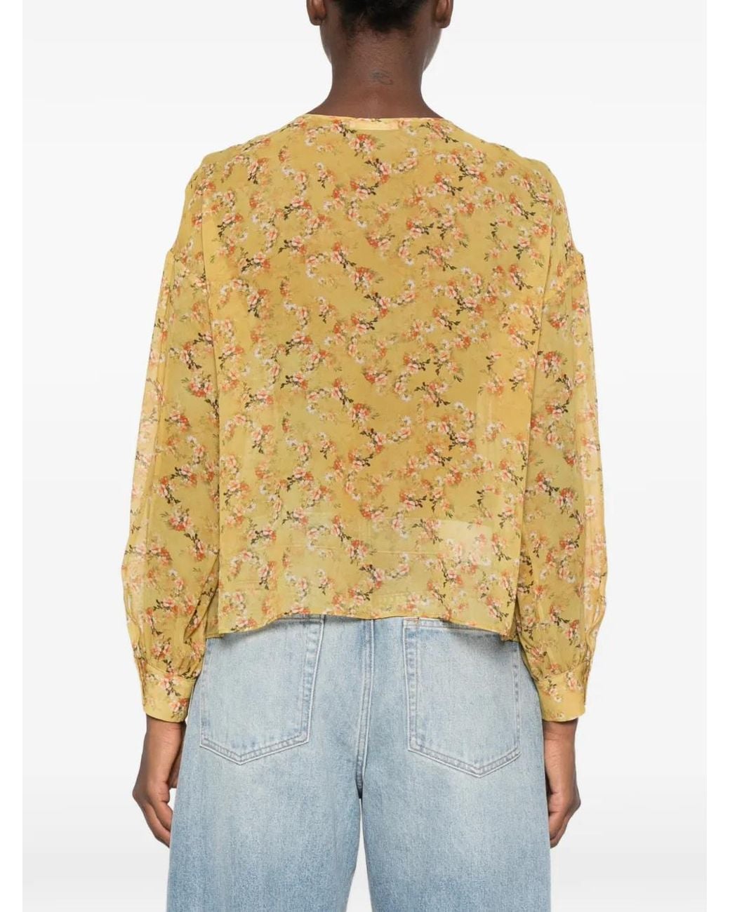 Kristina Ti Yellow Blouse Fleurie À Ouverture Goutte D'Eau